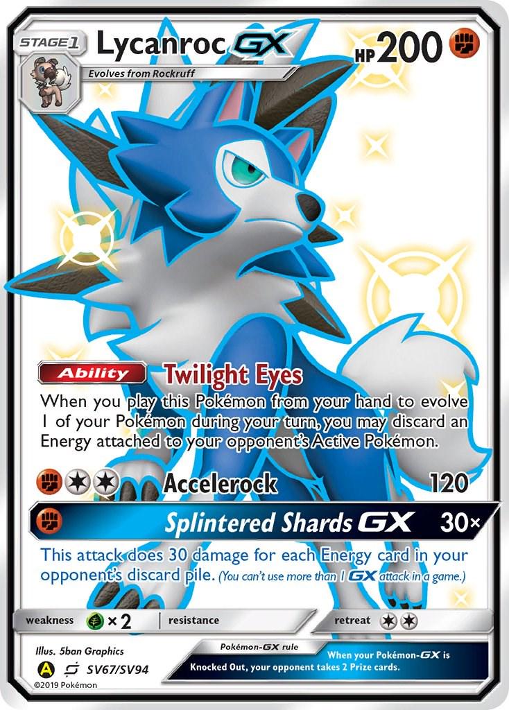 Hidden Fates Lycanroc GX Pokémon card